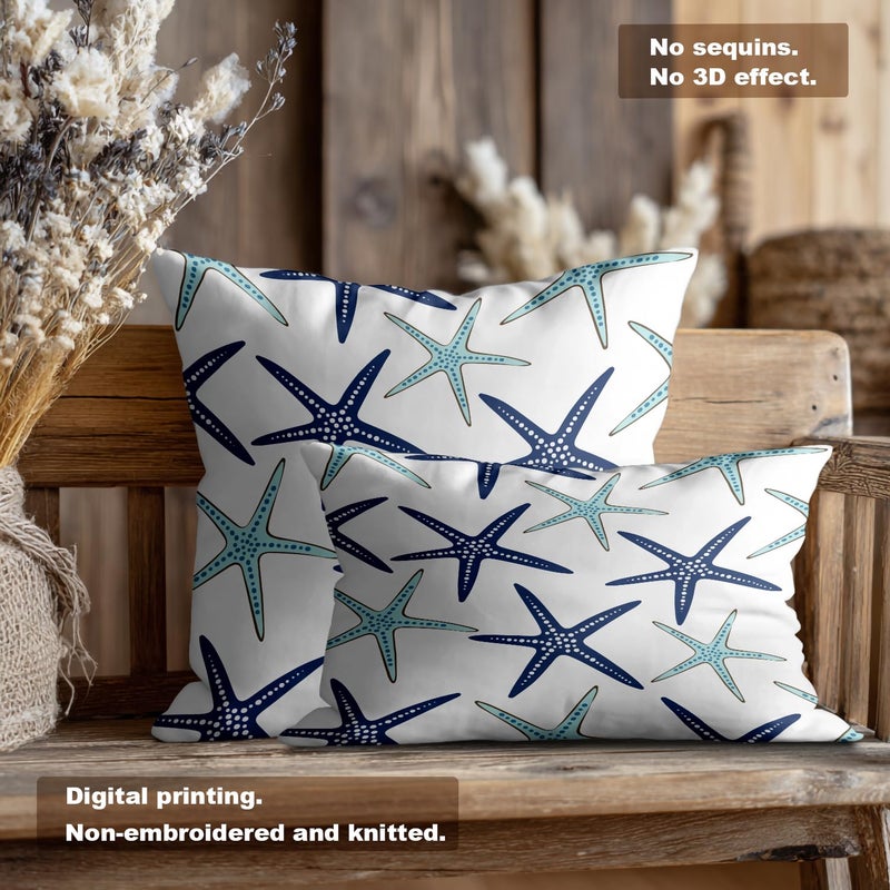 BaoNews Coastal Nautical Pillow Covers, Coastal Nautical Starfish Repeat Pattern Navy Blue Lumbar 12 x 20 Inches Decorative Throw Pillow Covers Cotton Cushion for Sofa Bedroom Car, Blue 07, Set of 2 - Image 3